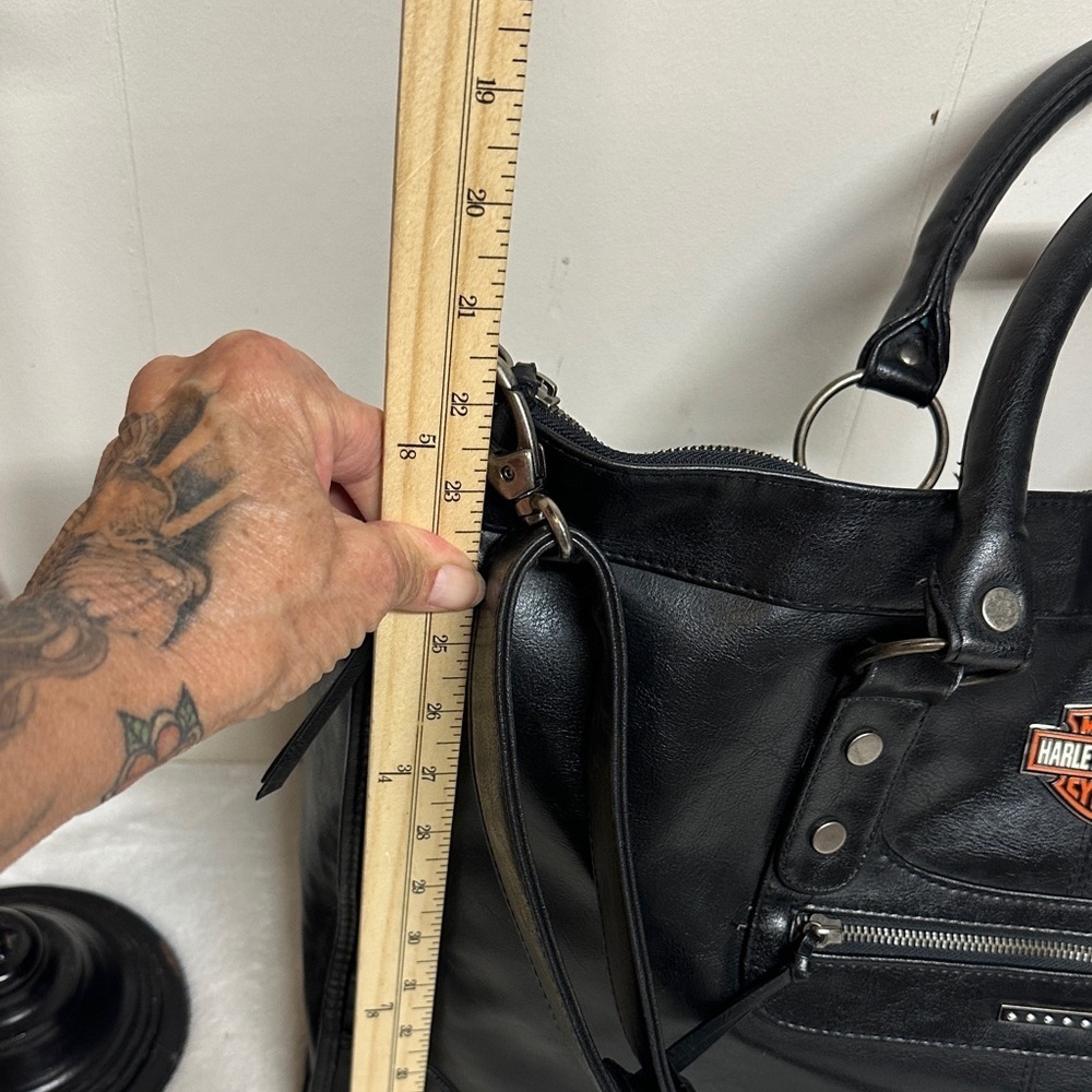 Harley-Davidson-Victoria Secret Black Leather Duffel/Tote Bag - Picture 3 of 16
